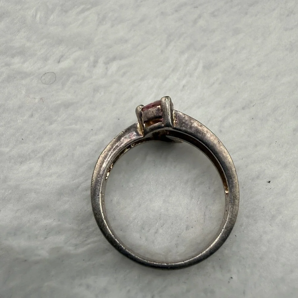 Vintage IBB Ring Pink Heart Trillion Bypass Sterling Silver Size 8.25 READ